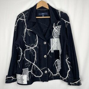 VTG Funky Wool Gap peacoat with metallic threading and embroidery patchwork Sz.L